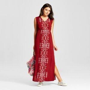 Xhilaration Sleeveless Boho Maxi Dress, Maroon, Size Large